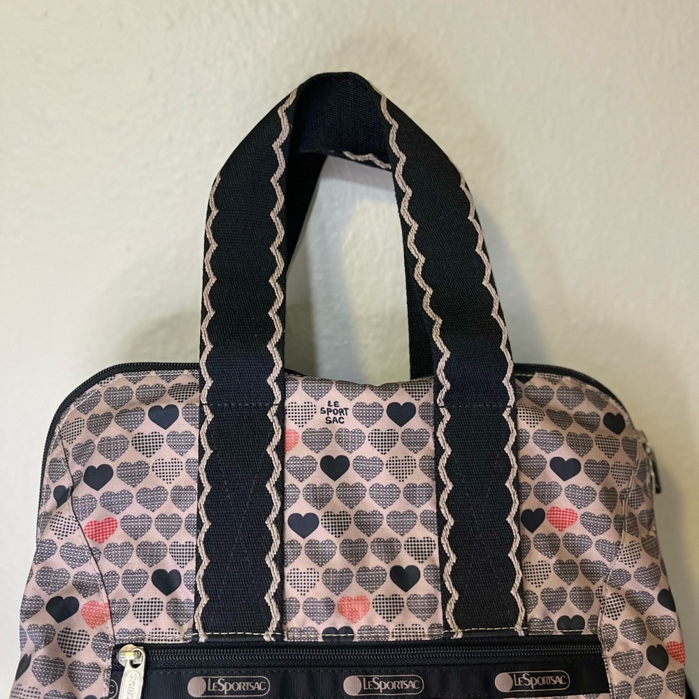 LeSportsac Heart Pattern Backpack - Black and Gray with red accents. - Picture 6 of 10